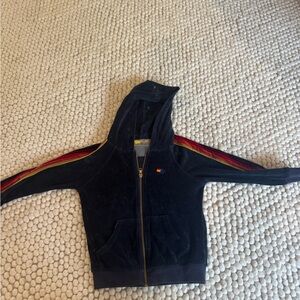 Aviator Nation Black Hoodie with Red and Yellow Stripes